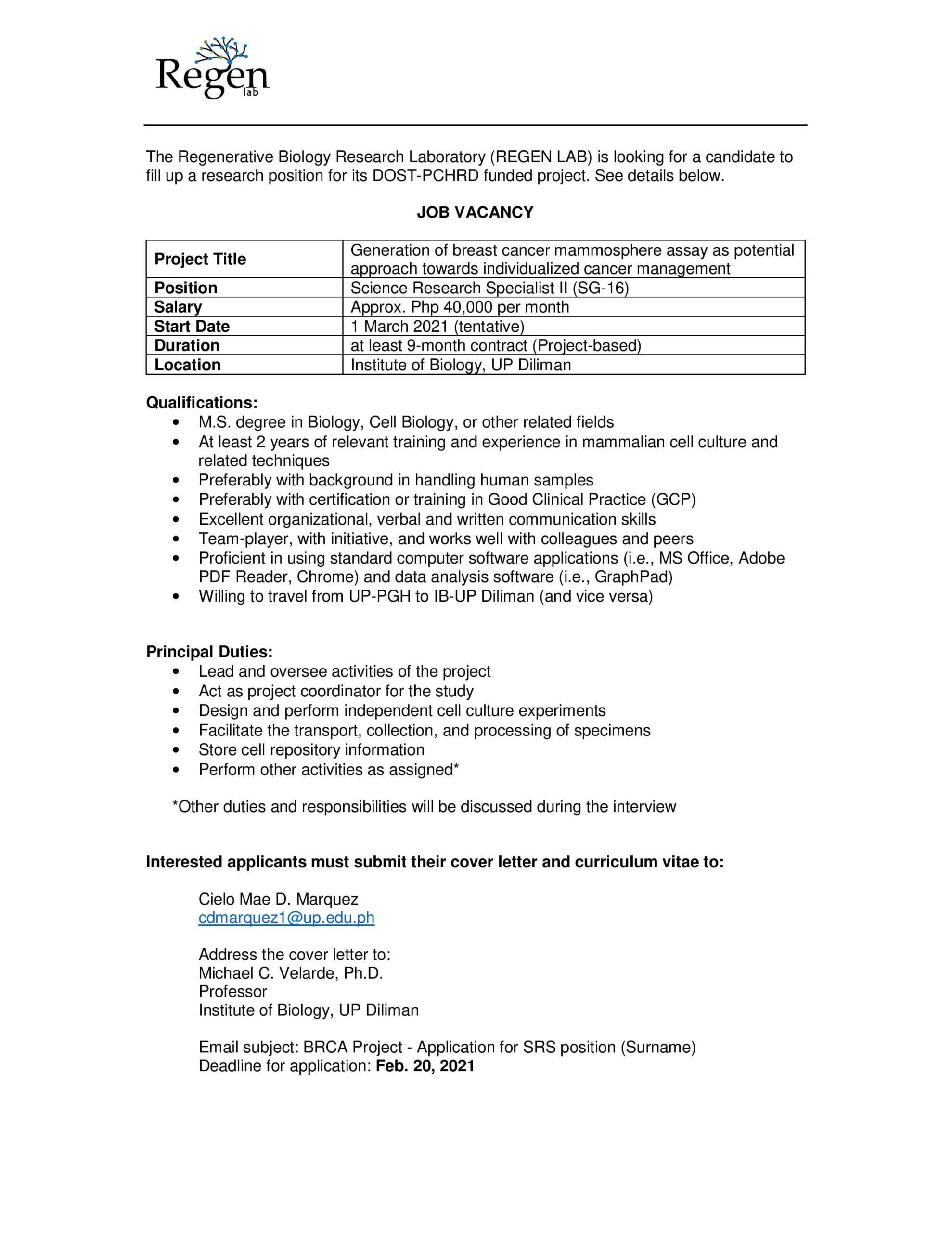 Job Opportunity - Regen Lab​_Poster