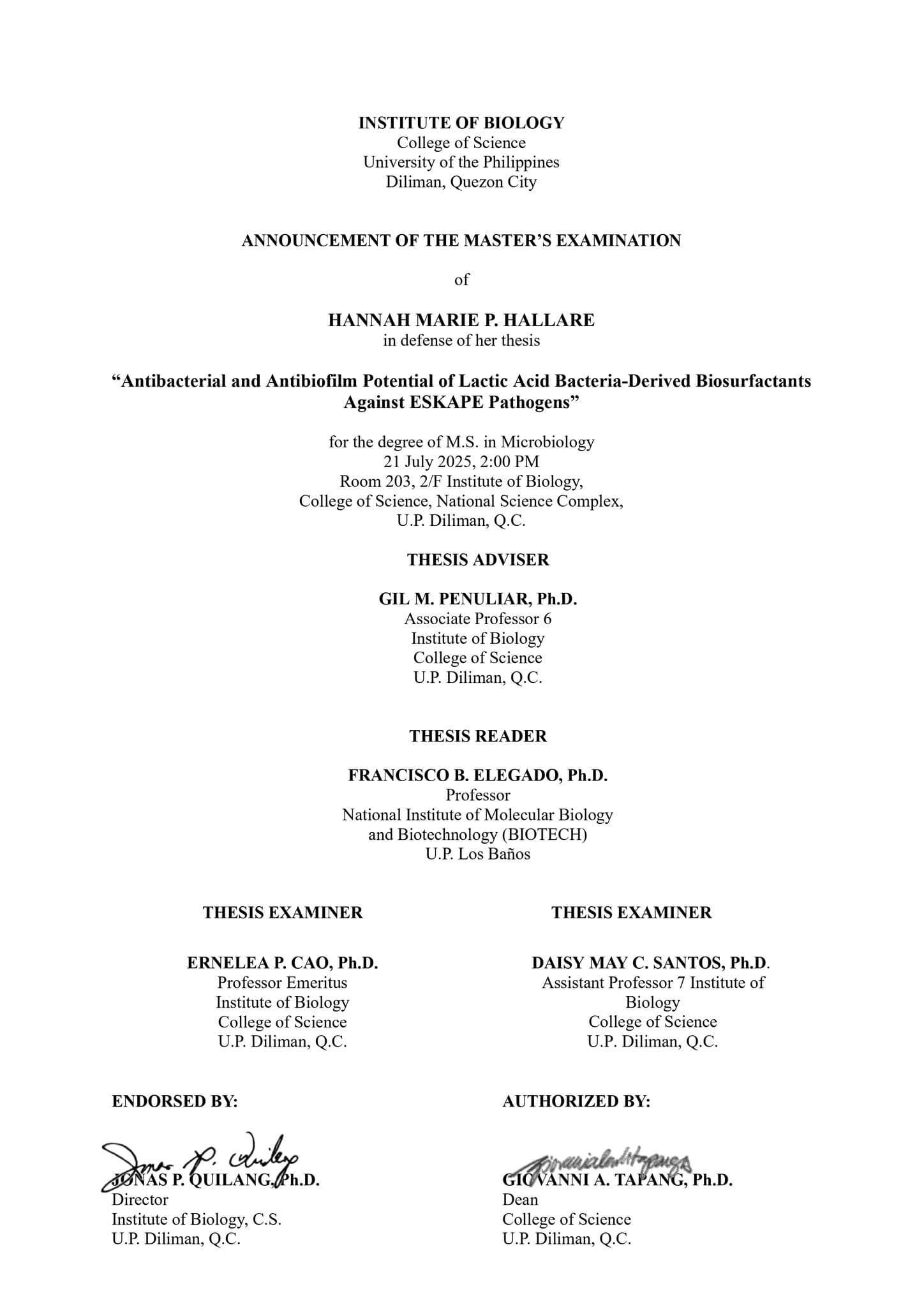 Master's Thesis Defense - Hannah Marie P. Hallare_Poster