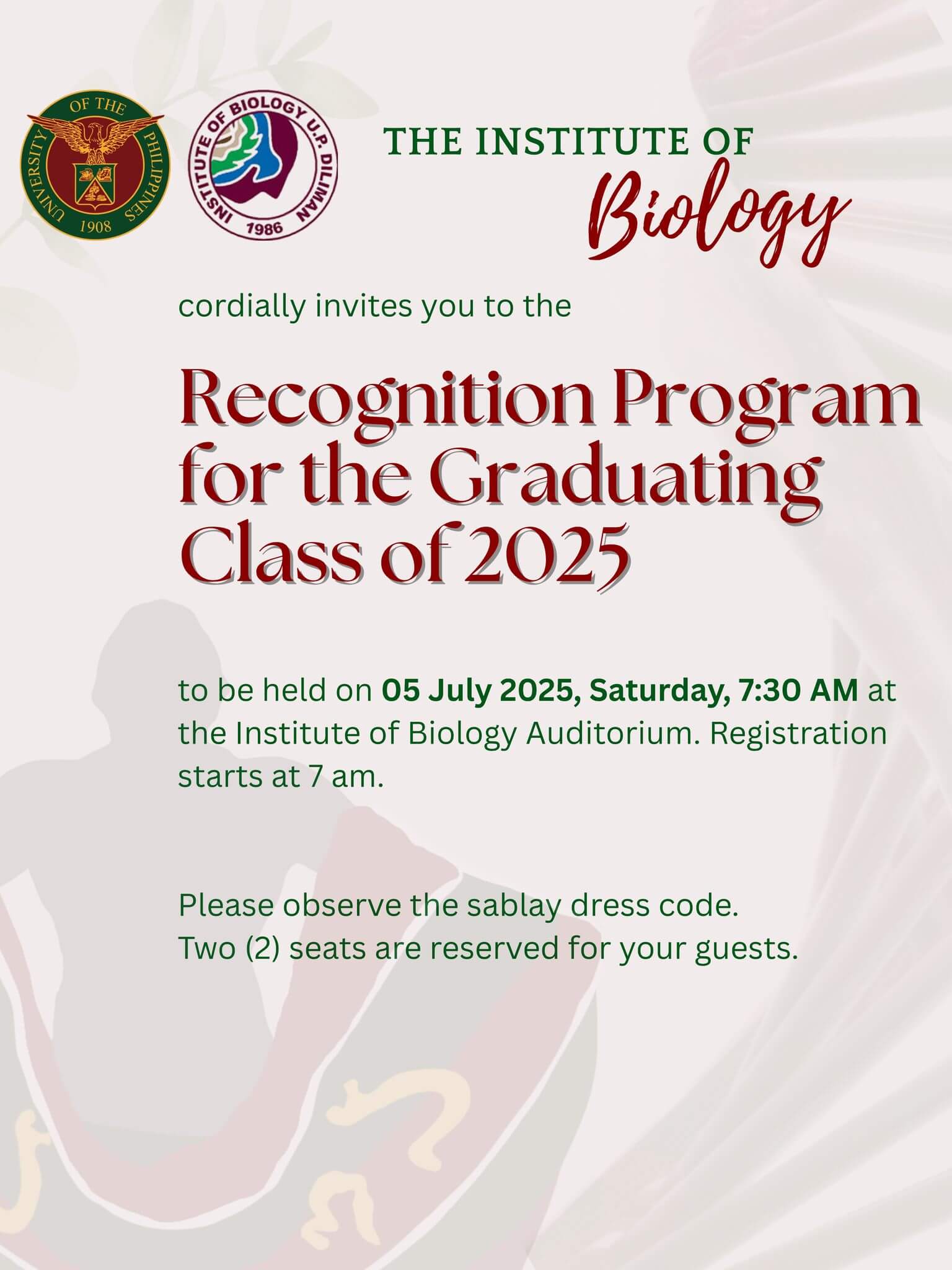 Institute of Biology Recognition Program for the Graduating Class of 2025_Poster2