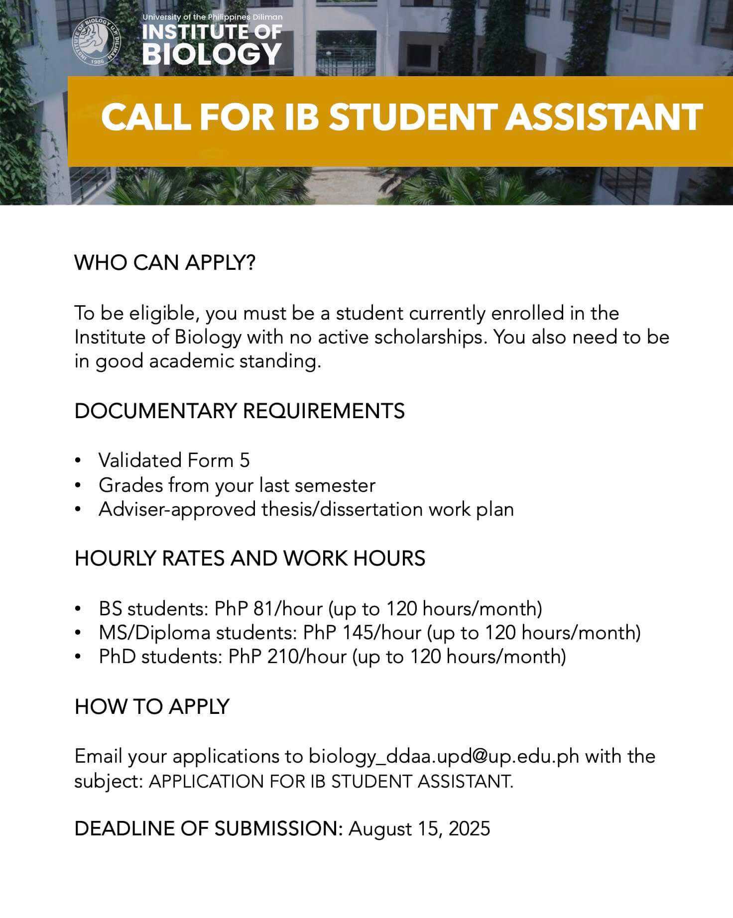 Call for IB Student Assistant_Poster