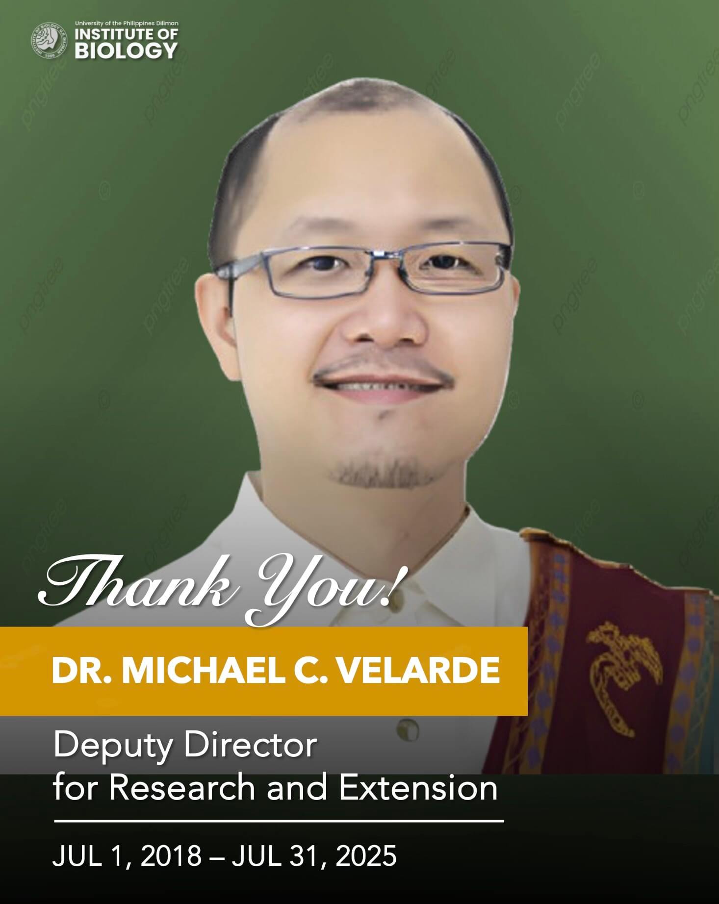 Dr. Michael C. Velarde, who served as Deputy Director for Research and Extension of IB_Poster