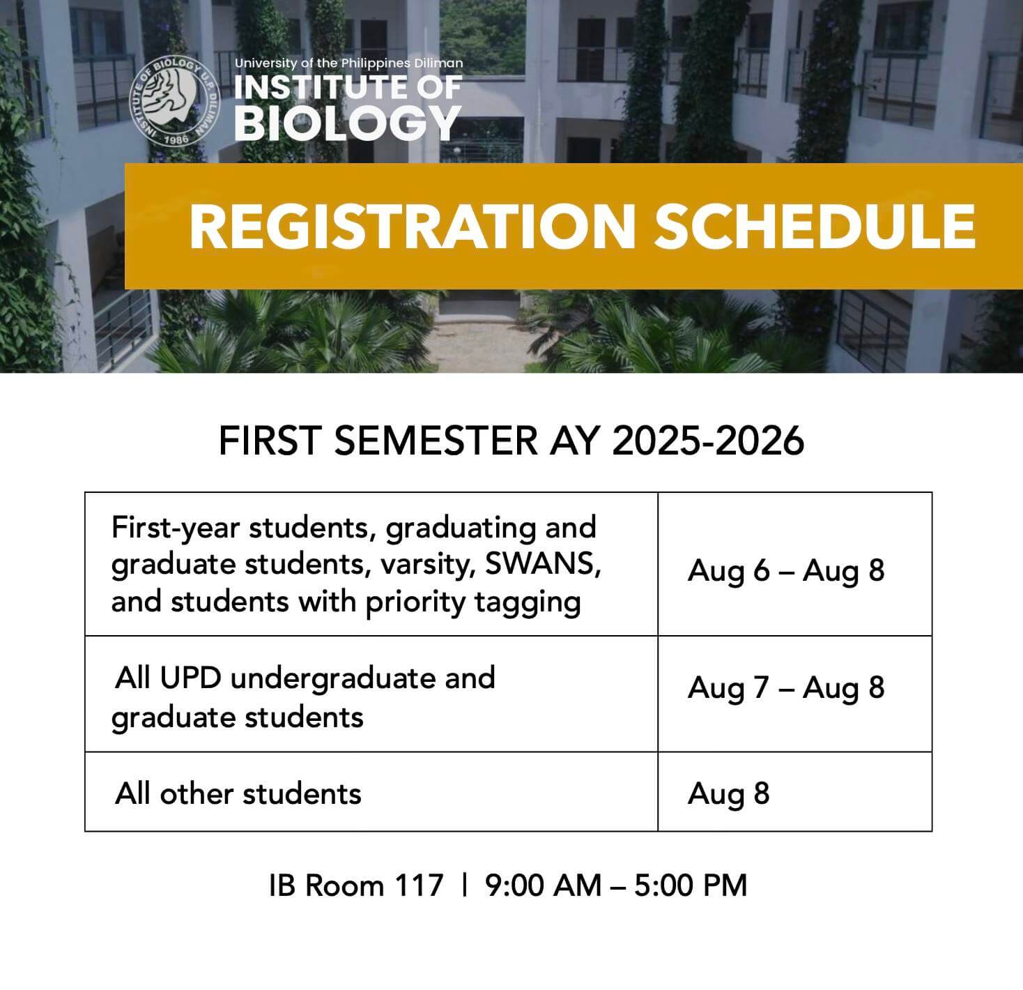 Registration Schedule - 1stSemAY2025-26 - Poster